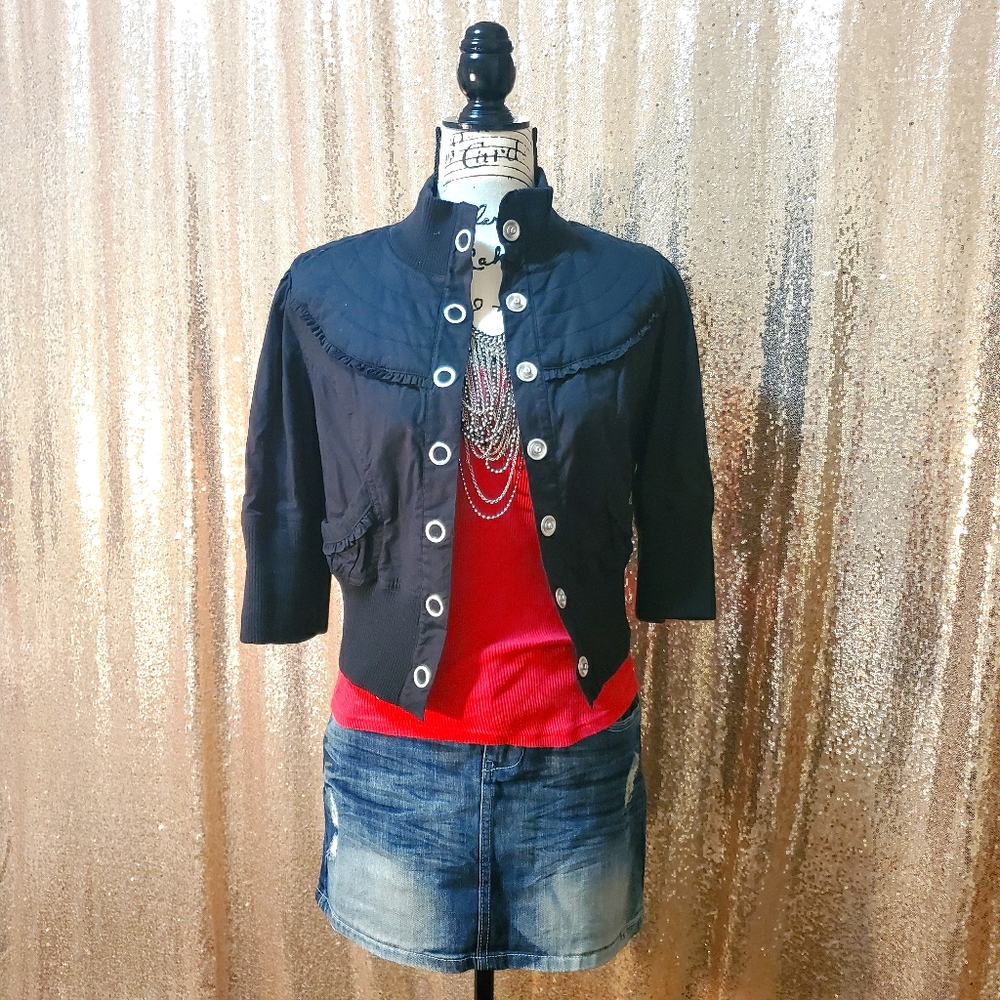 Jolt Black Bomber Jacket, 3/4 Length Sleeve